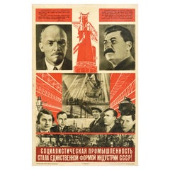 Original Vintage Propaganda Poster Socialist Industry USSR Lenin Stalin Factory