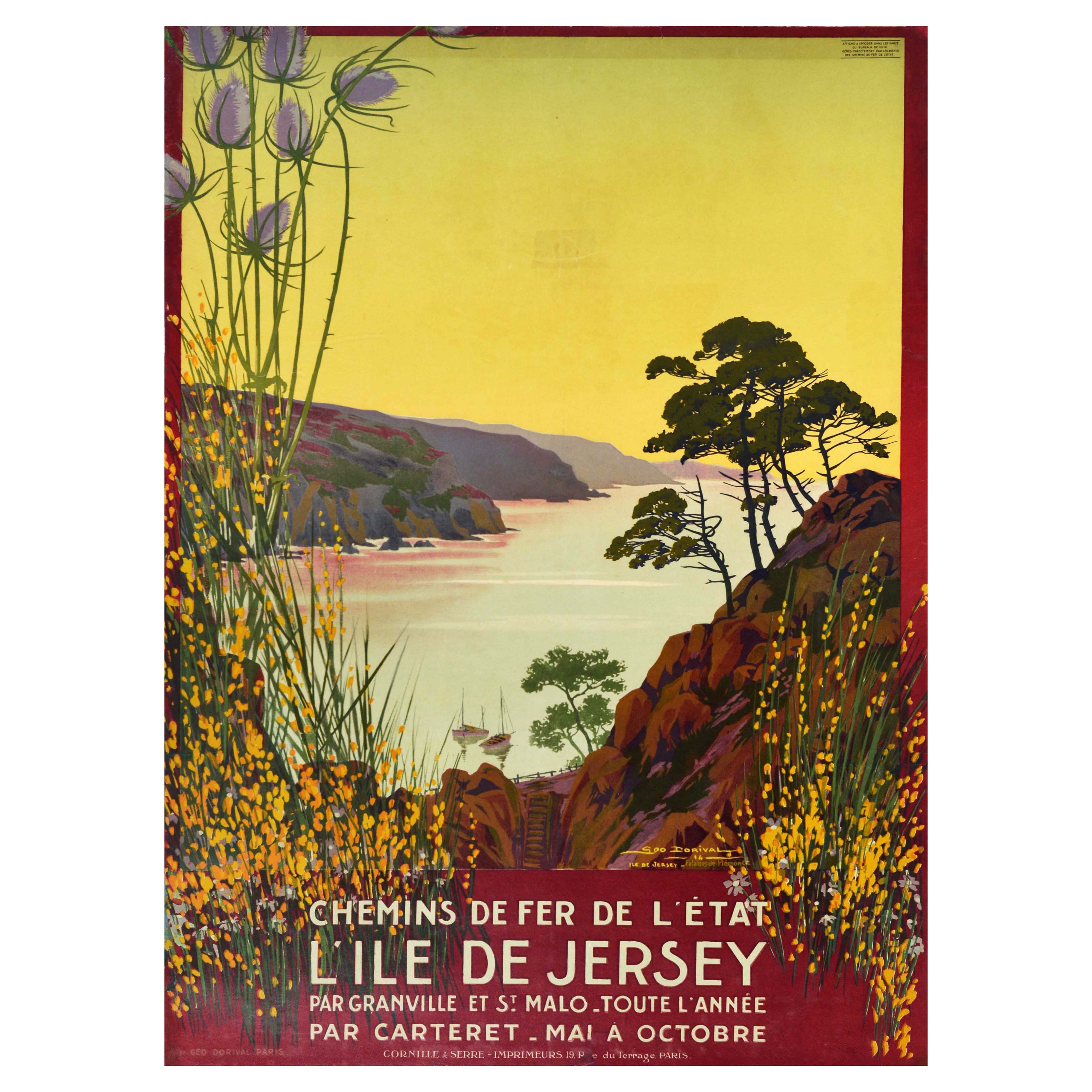 Affiche vintage d'origine L'Ile De Jersey Channel Islands State Railway, Art de voyage