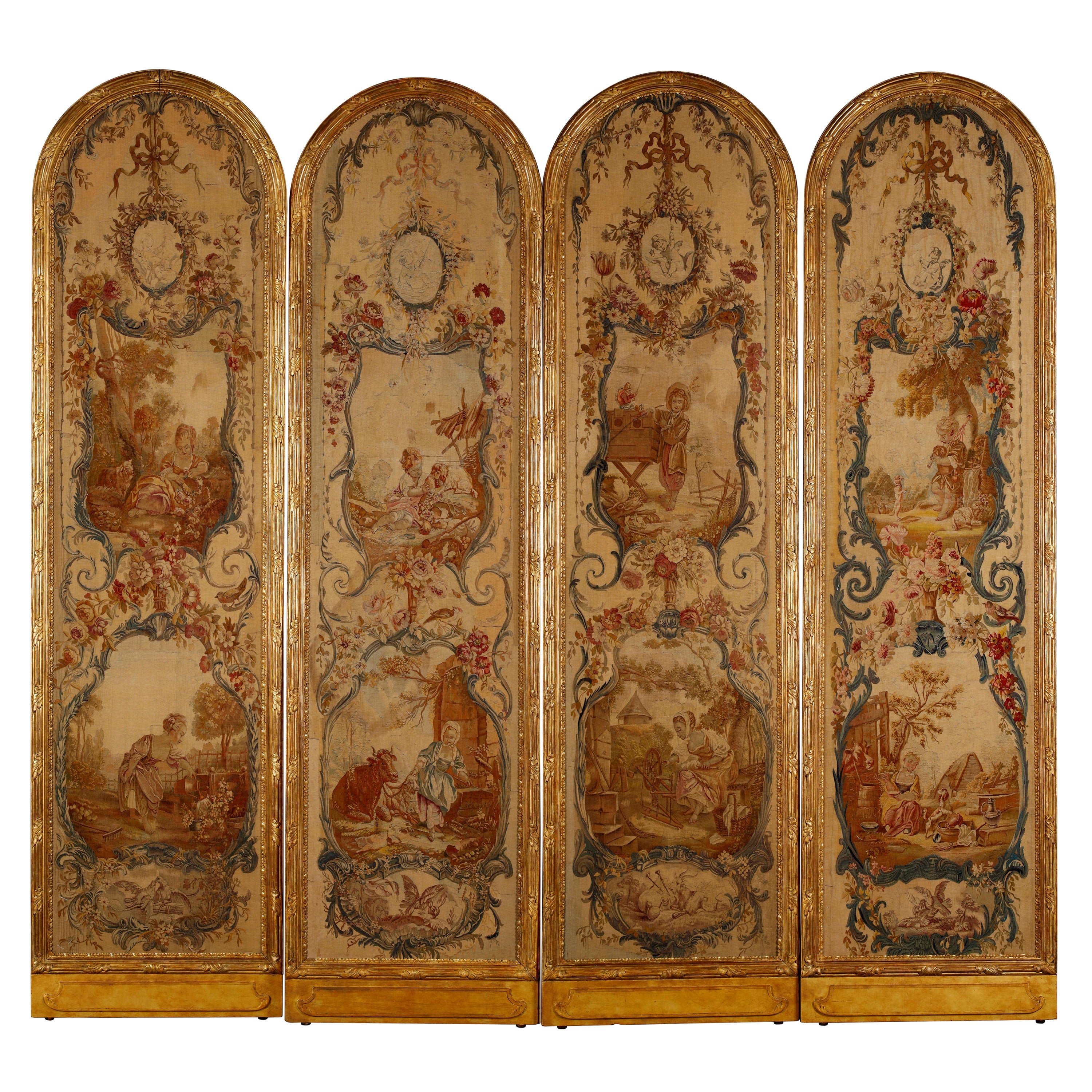 Set di 4 arazzi firmati da Beauvais Manufacture aft. F.Boucher, Francia, 1770 in vendita