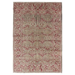 Vintage Turkish Sivas Rug in Burgundy Red, Cream, & Taupe with All-Over Design
