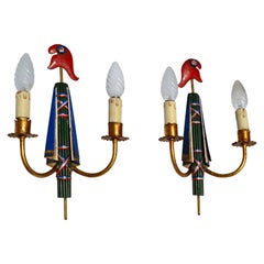 Pair, French Revolution 2 Arm Phrygian Cap Gilt Metal Tricolor Sconce Wall Lamp