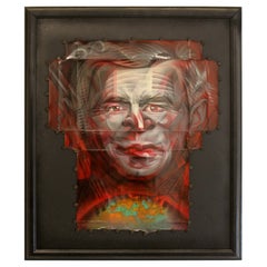 Tom Thewes Faces Enamel, Acrylic, and Fire on Metal Adhered to Board Framed