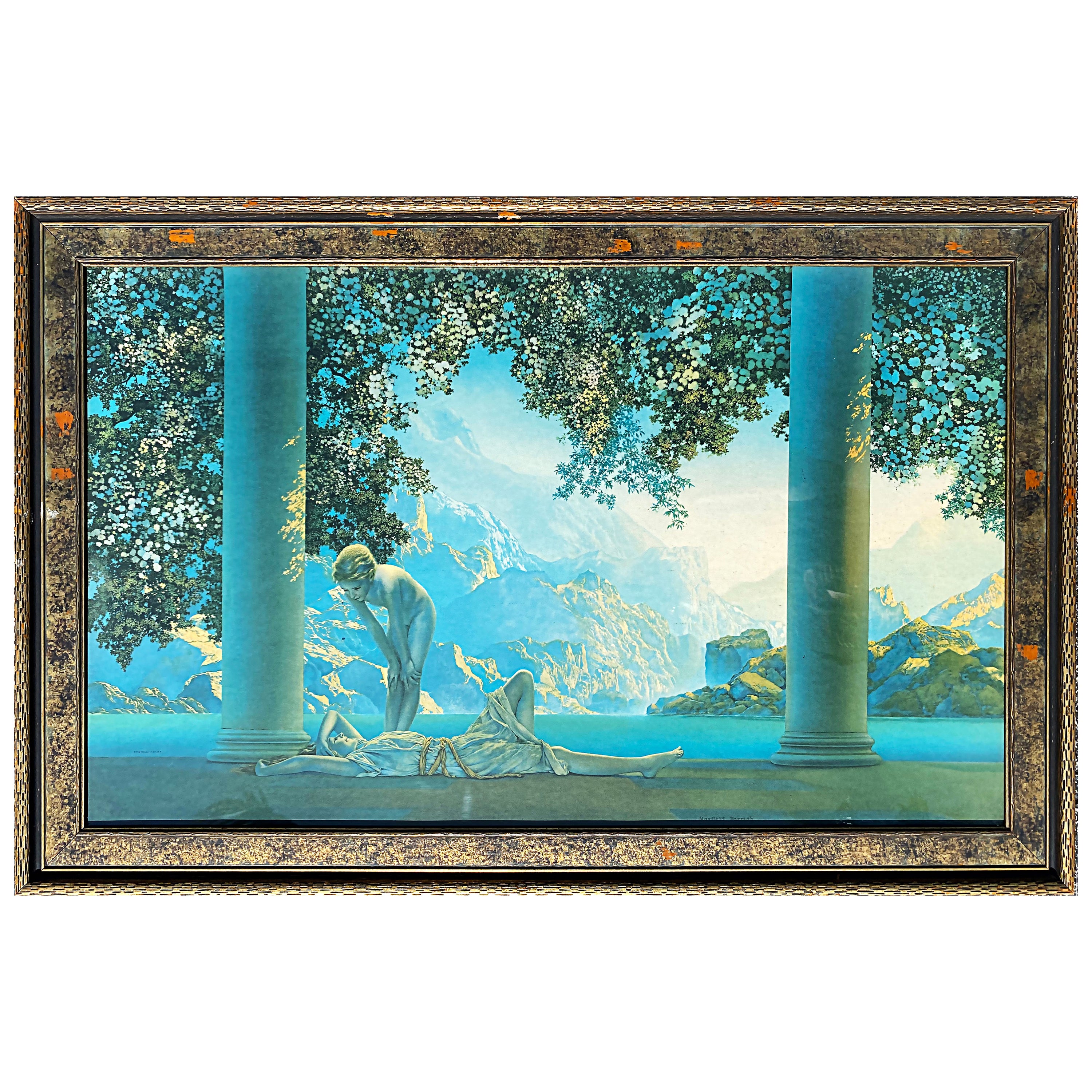 Maxfield Parrish "Daybreak" Lithograph 1920s, Original Giltwood Frame