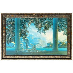 Lithographie « Daybreak » de Maxfield Parrish des années 1920, cadre d'origine en bois doré