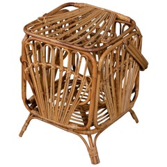 Italian Bamboo Rattan Bohemian Basket Container, 1960s