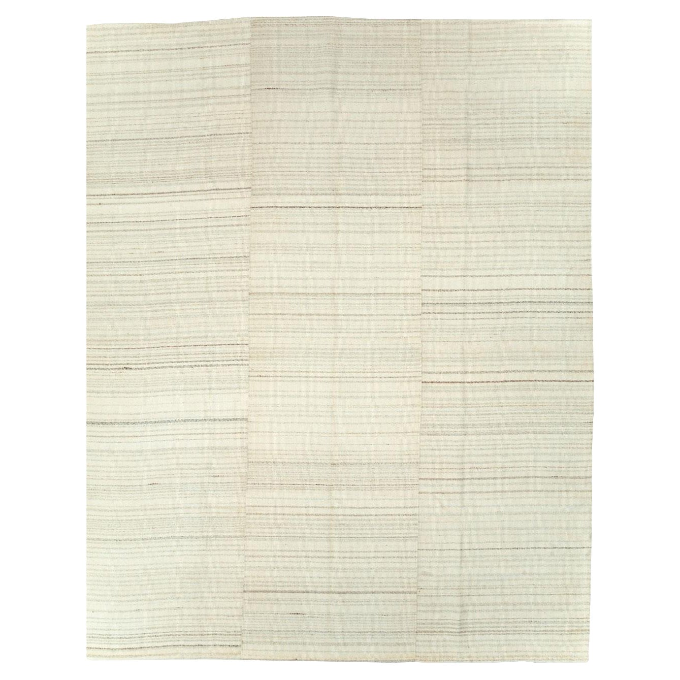 Tapis Kilim turc contemporain à tissage plat de taille normale en beige