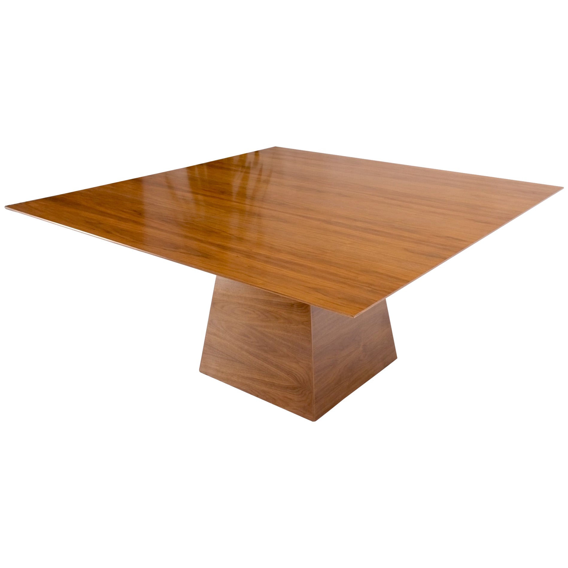 Large Modern Studio Square Walnut Pyramid Shape Base Dining Conference Table For Sale