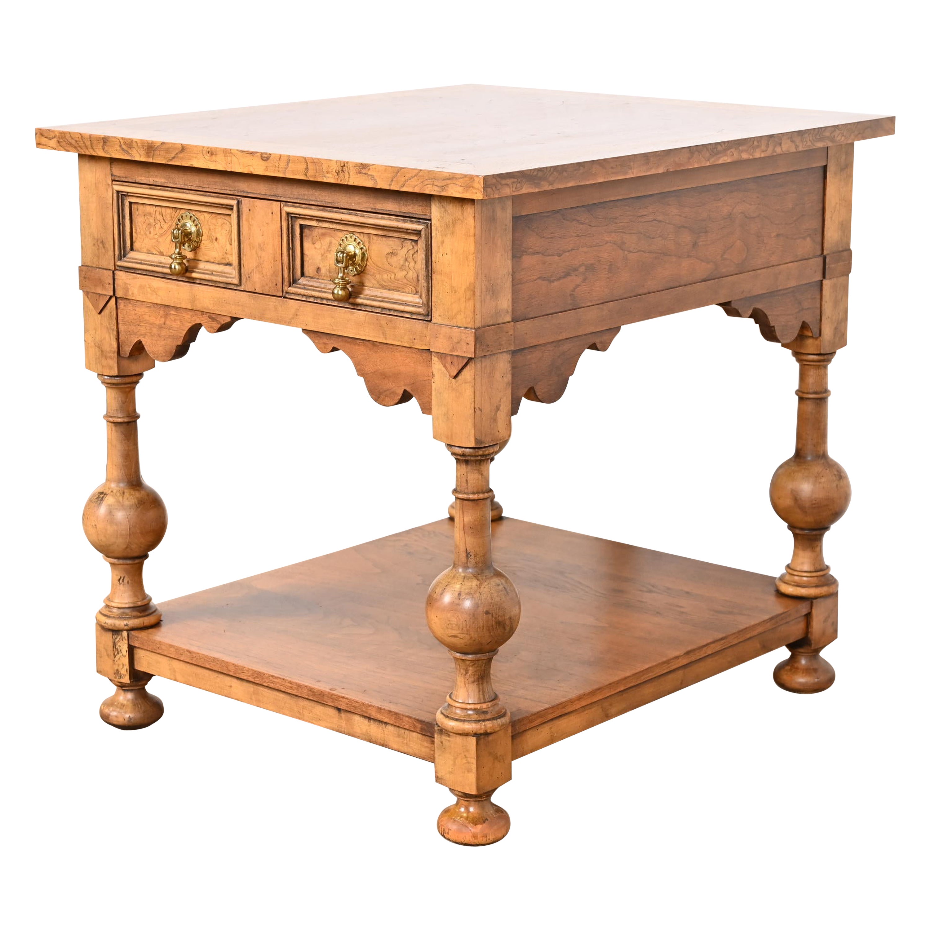 Baker Furniture William and Mary Walnut and Burl Wood Tea Table For Sale