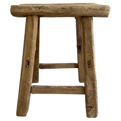 Vintage Elm Wood Stool with Thick Top