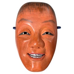 Maschera del teatro Noh giapponese firmata e intagliata a mano in legno di Shojo, primo periodo Showa