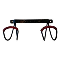 Vintage Jacques Adnet Iron and Leather Coat Rack, 1950s France