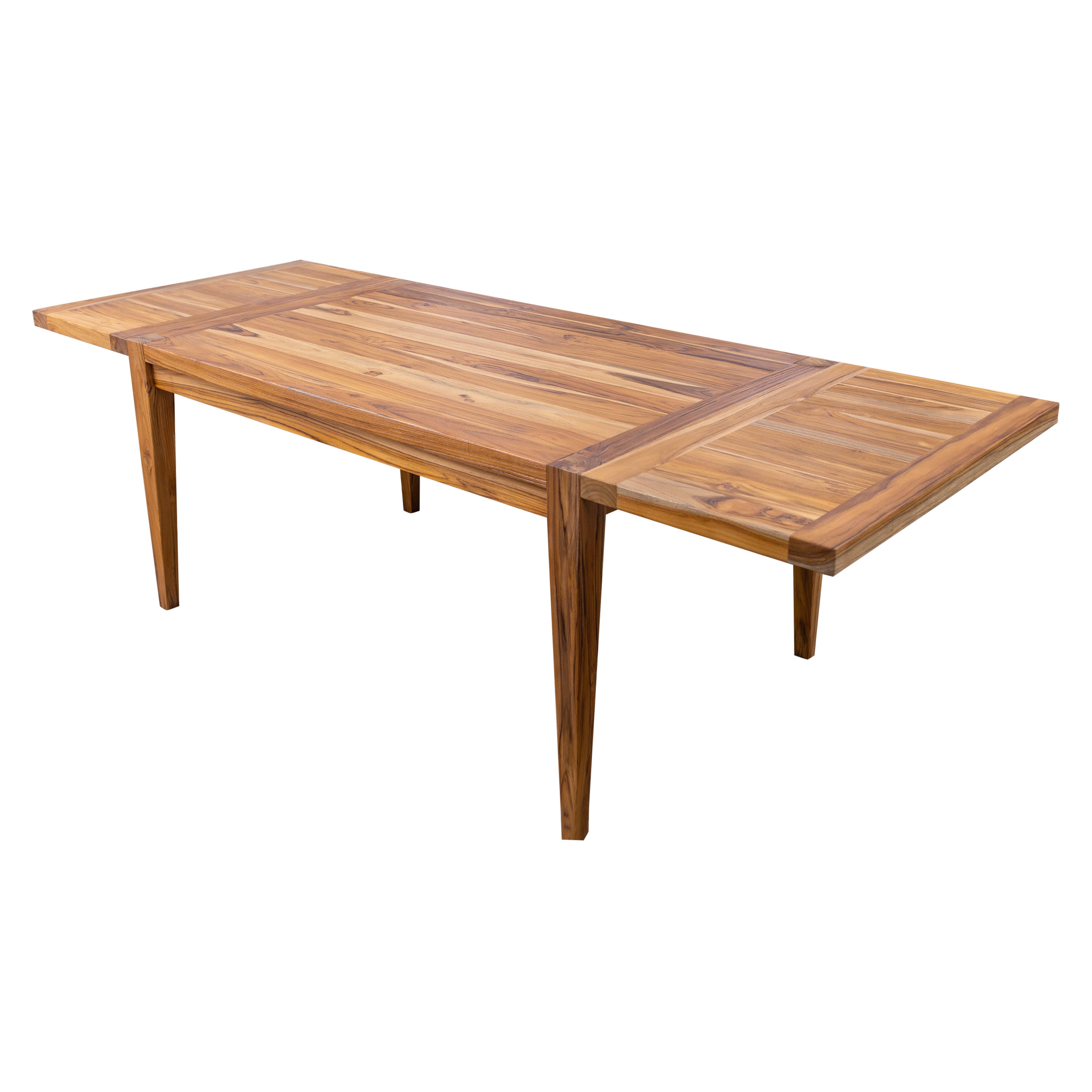 Solid Sandblasted Natural Teak Mid Century Extension Dining Table For Sale