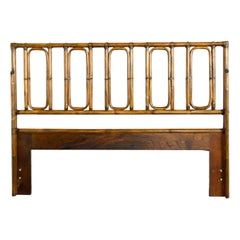 Campaign or Chinoiserie Style Rattan Queen Headboard by McGuire W/ Leather Wrap 