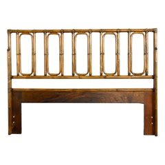 Campaign or Chinoiserie Style Rattan Queen Headboard by McGuire W/ Leather Wrap