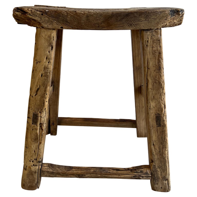 Vintage Elm Wood Stool For Sale at 1stDibs
