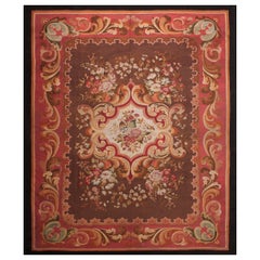 Large Antique French Aubusson Rug Handwoven Rug Pre-1900 10x12 Brown France