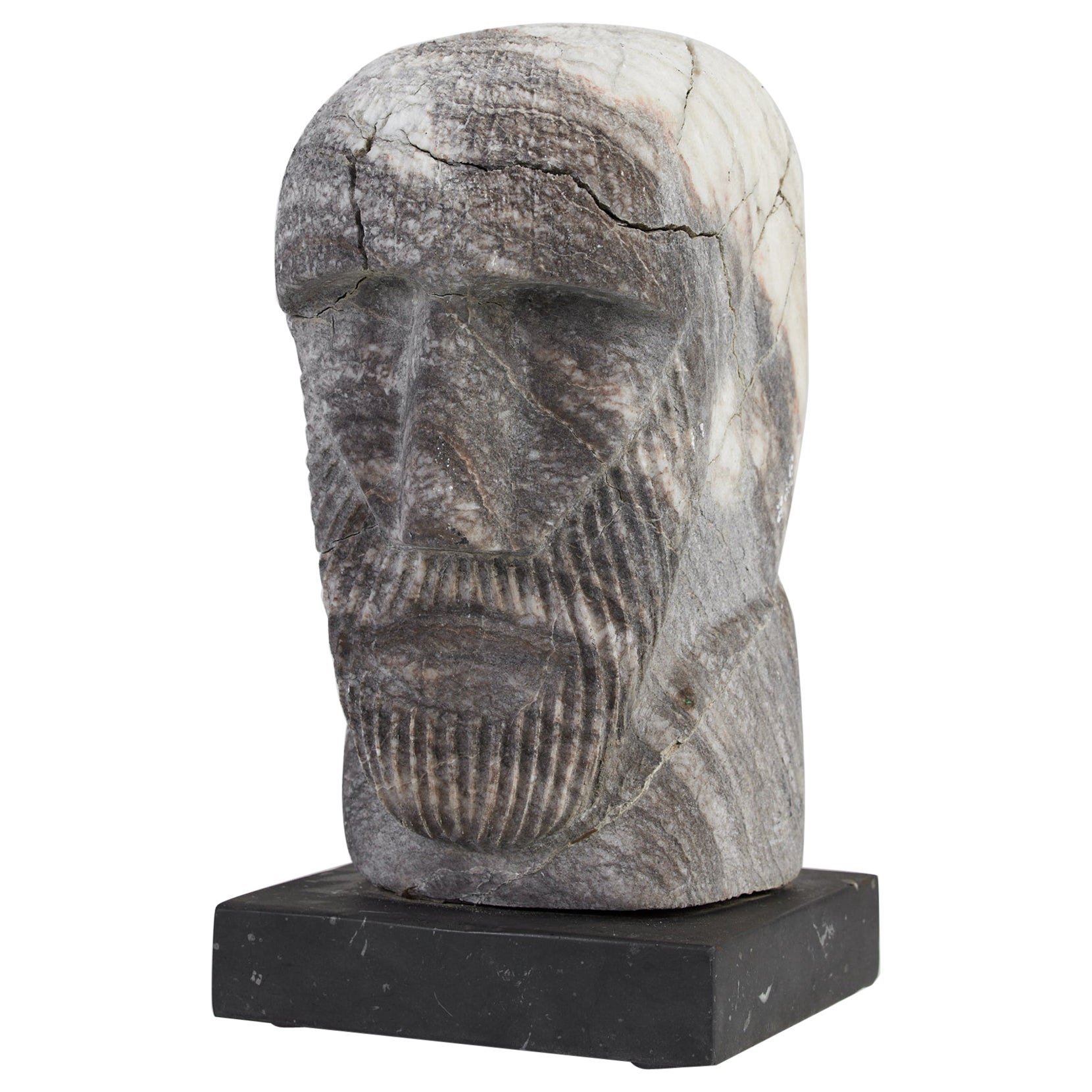 Raw Marble Figurative Sculpture with Stone Base