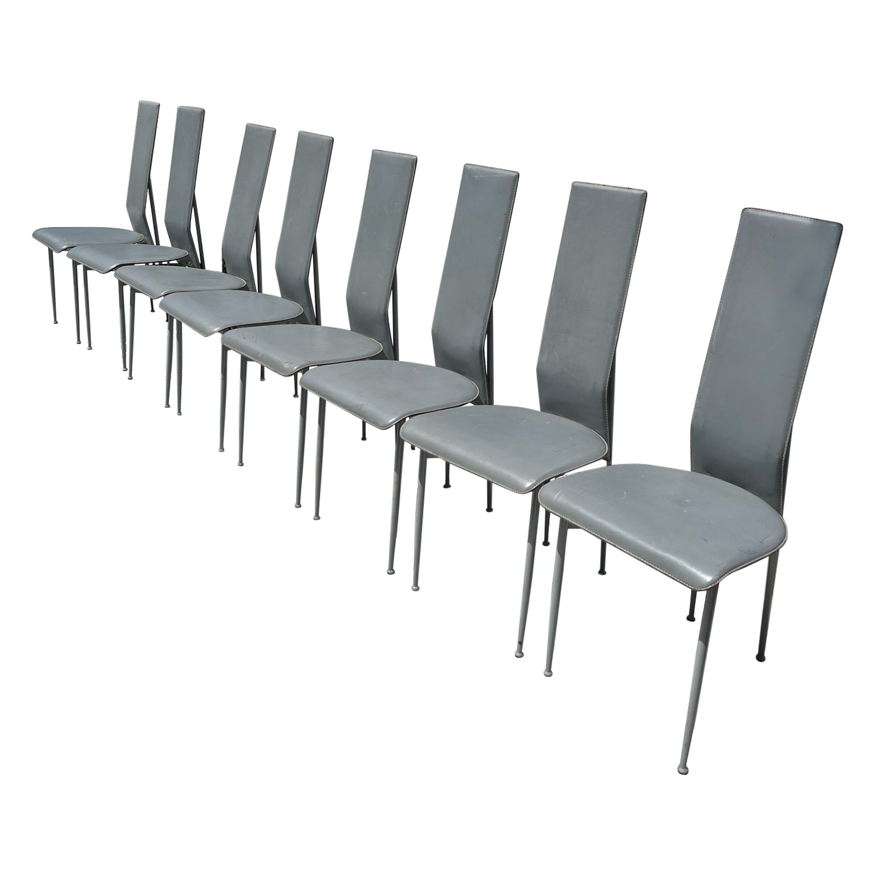 Costantini Style Postmodern Sculptural Dining Chairs in Gray, Set of 8, 1970s