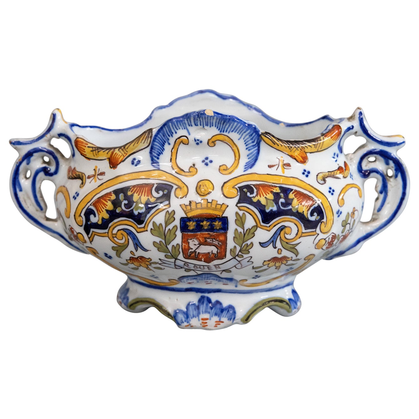 Antique French Rouen Faience Jardiniere Cachepot, circa 1900