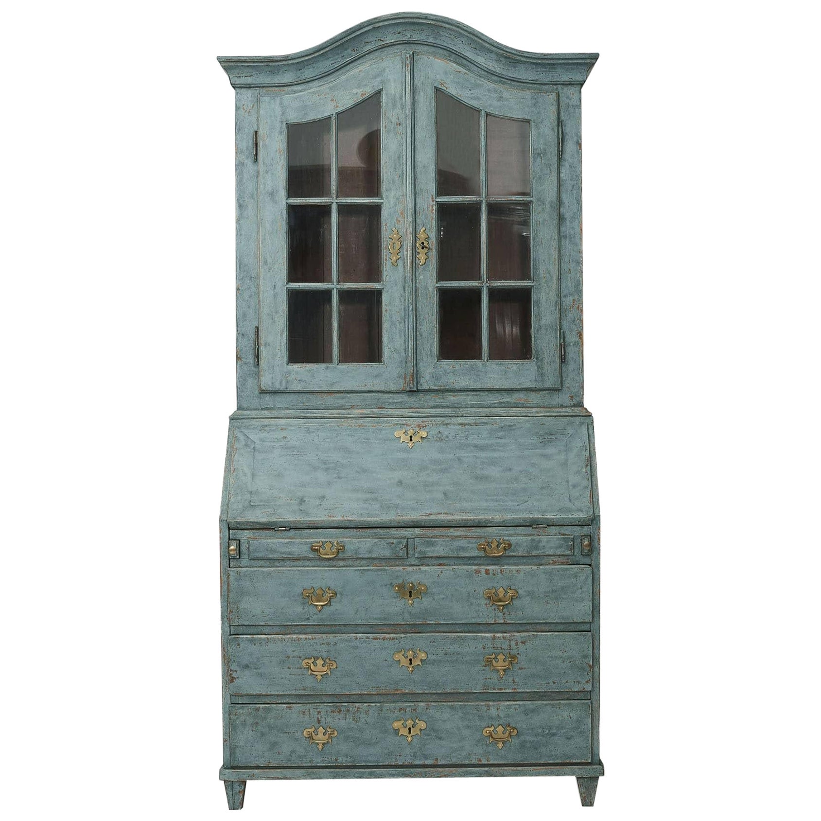 Swedish Rococo Style Bureau / Secretaire, Blue Painted