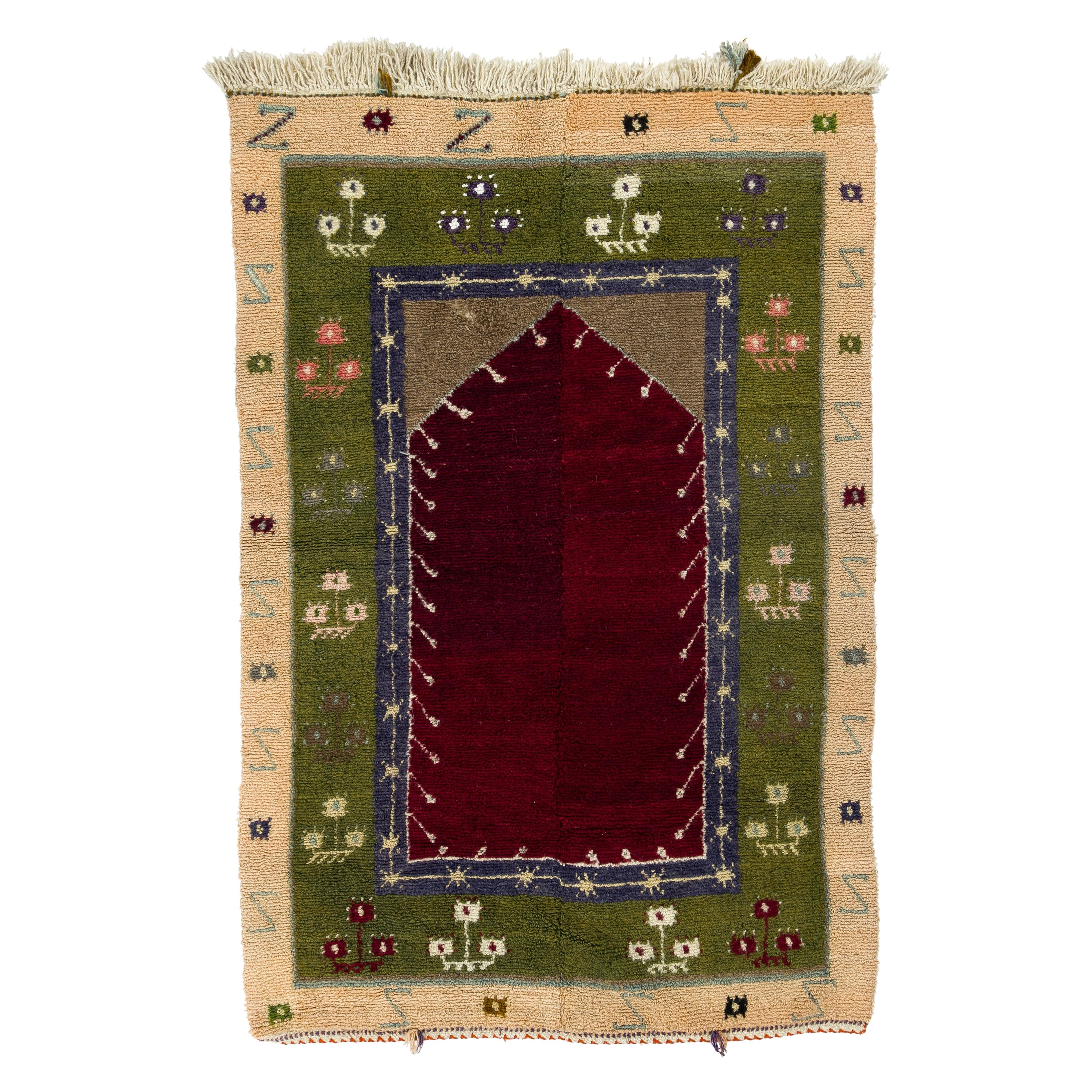 4x5.8 ft Unique Vintage Handmade Anatolian Tulu Wool Rug with Archway Design For Sale