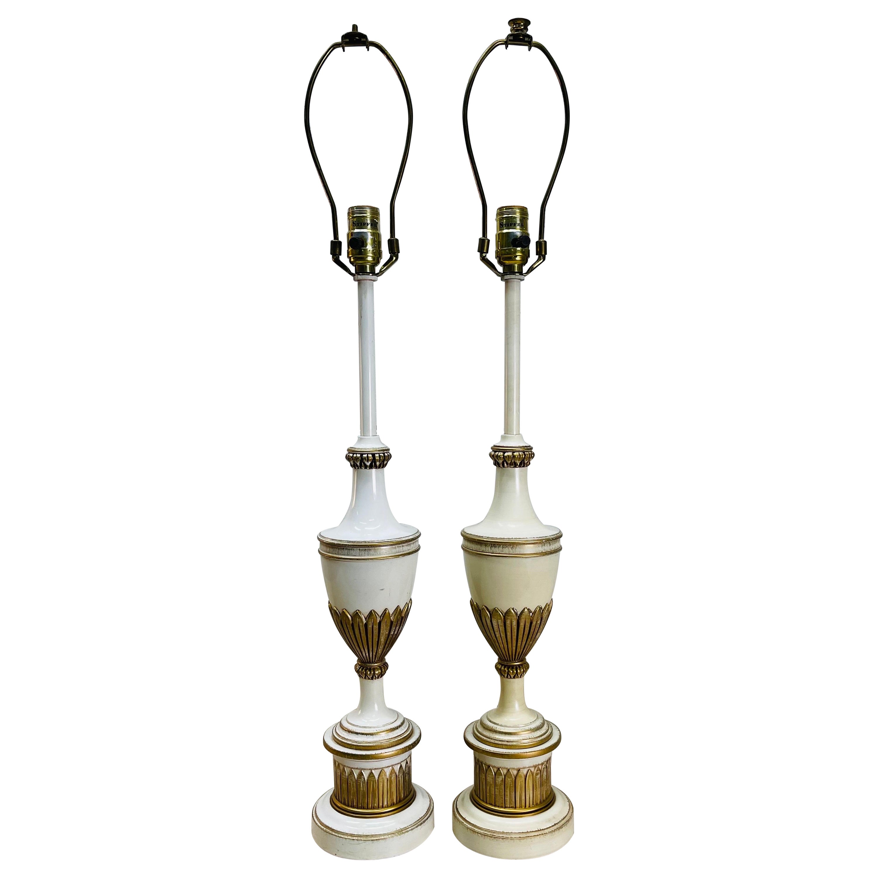 1960s Cream & Gold Stiffel Lamps, Pair For Sale