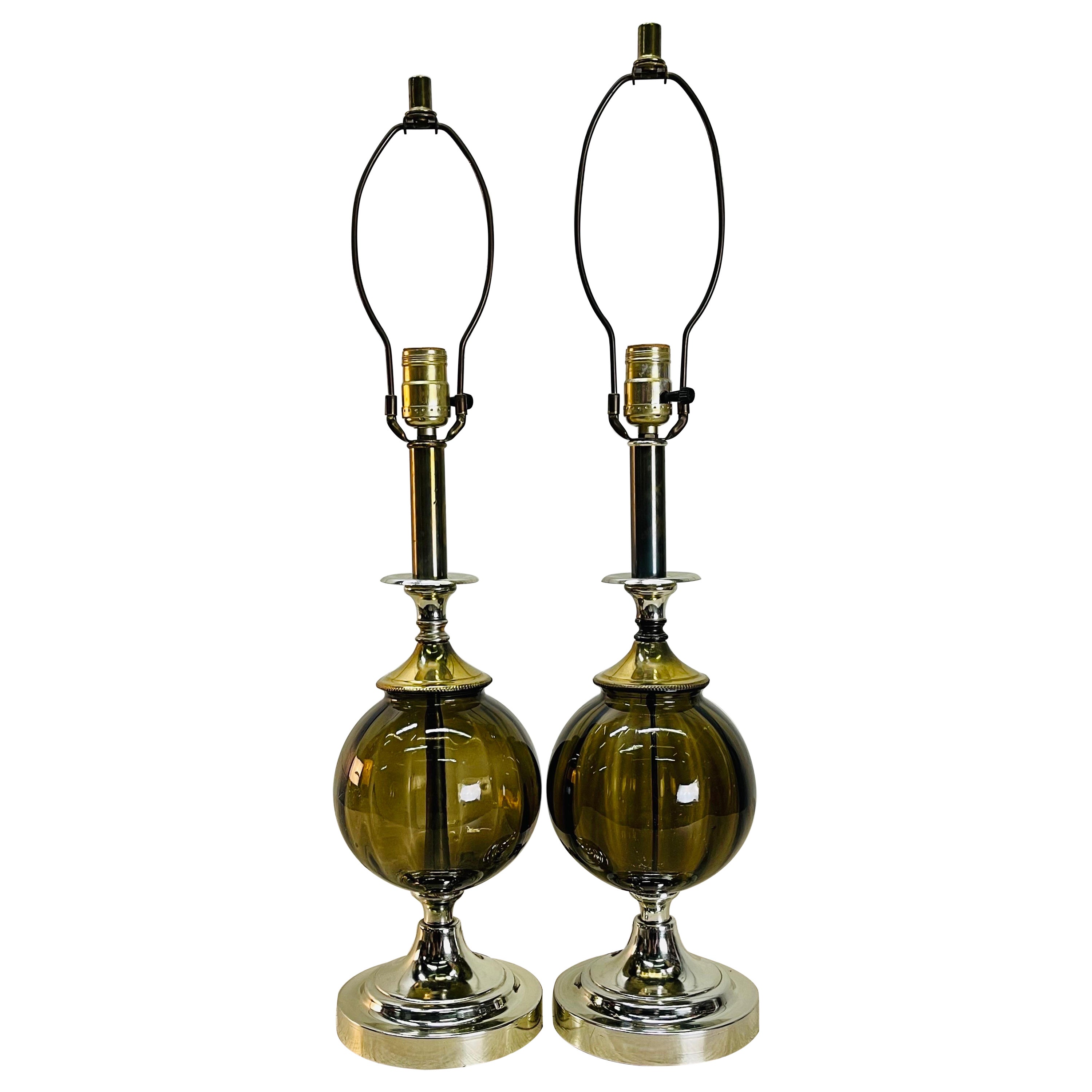 1960s Smoked Glass Table Lamps, Pair For Sale