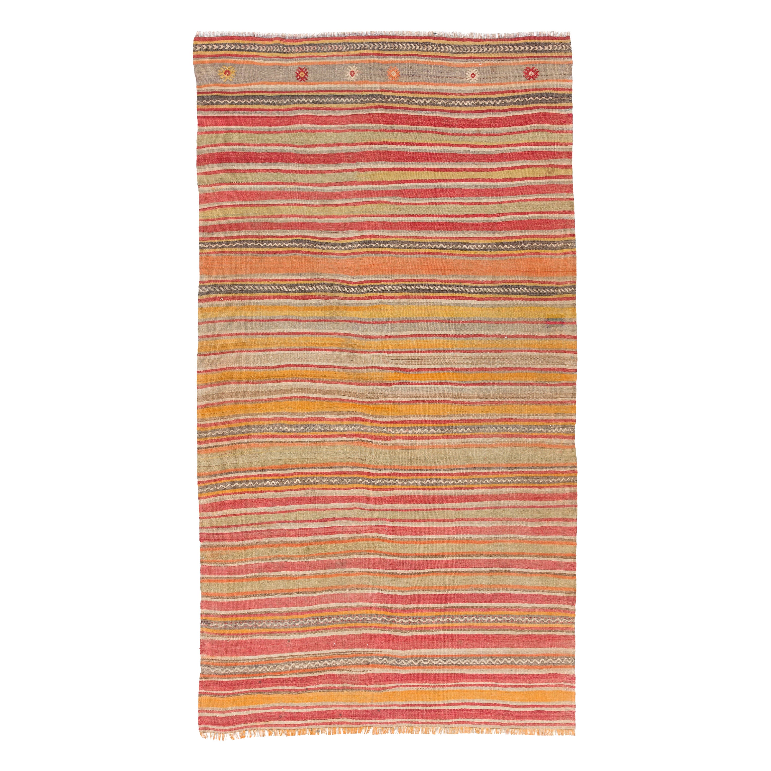 5.5x9.6 Ft Vintage Striped Turkish Kilim Rug, 100% Wool, Both Sides Can Be Used For Sale