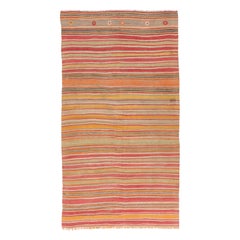 5.5x9.6 Ft Used Striped Turkish Kilim Rug, 100% Wool, Both Sides Can Be Used