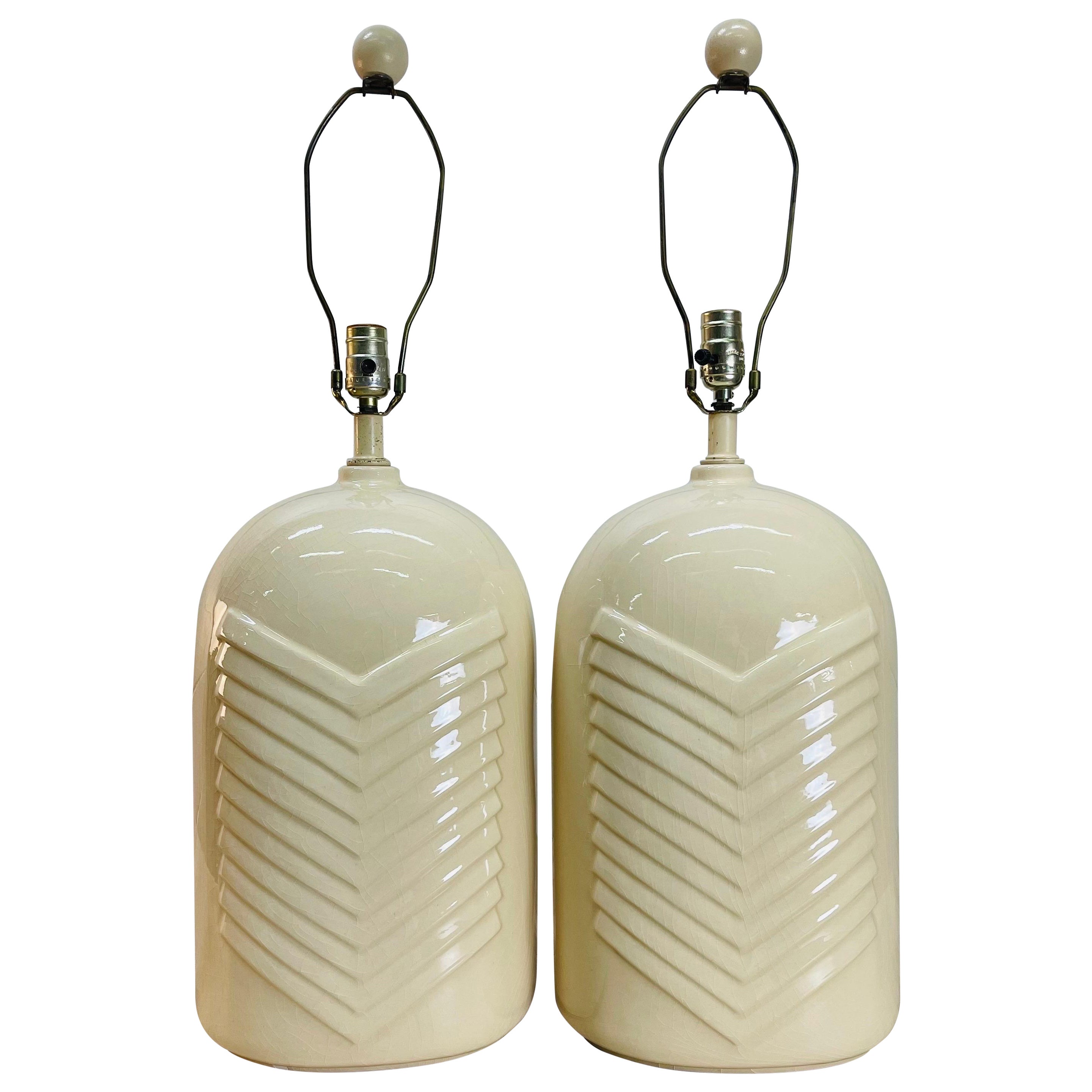 1970s Large White Ceramic Table Lamps, Pair For Sale