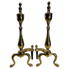 1960s Federal Style Brass Andirons, Pair