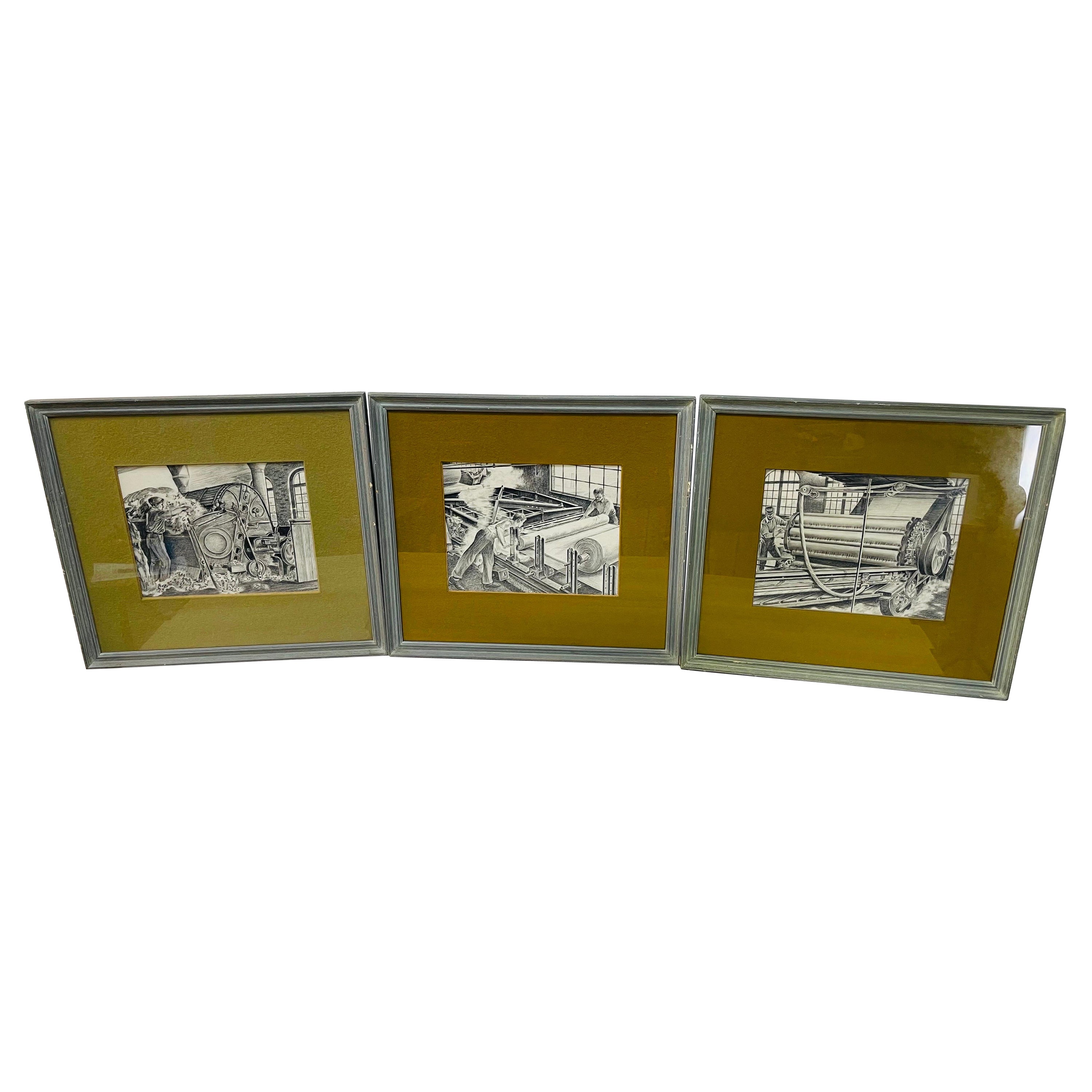 1960s Framed Industrial Scene Wall Prints, Set of 3 For Sale