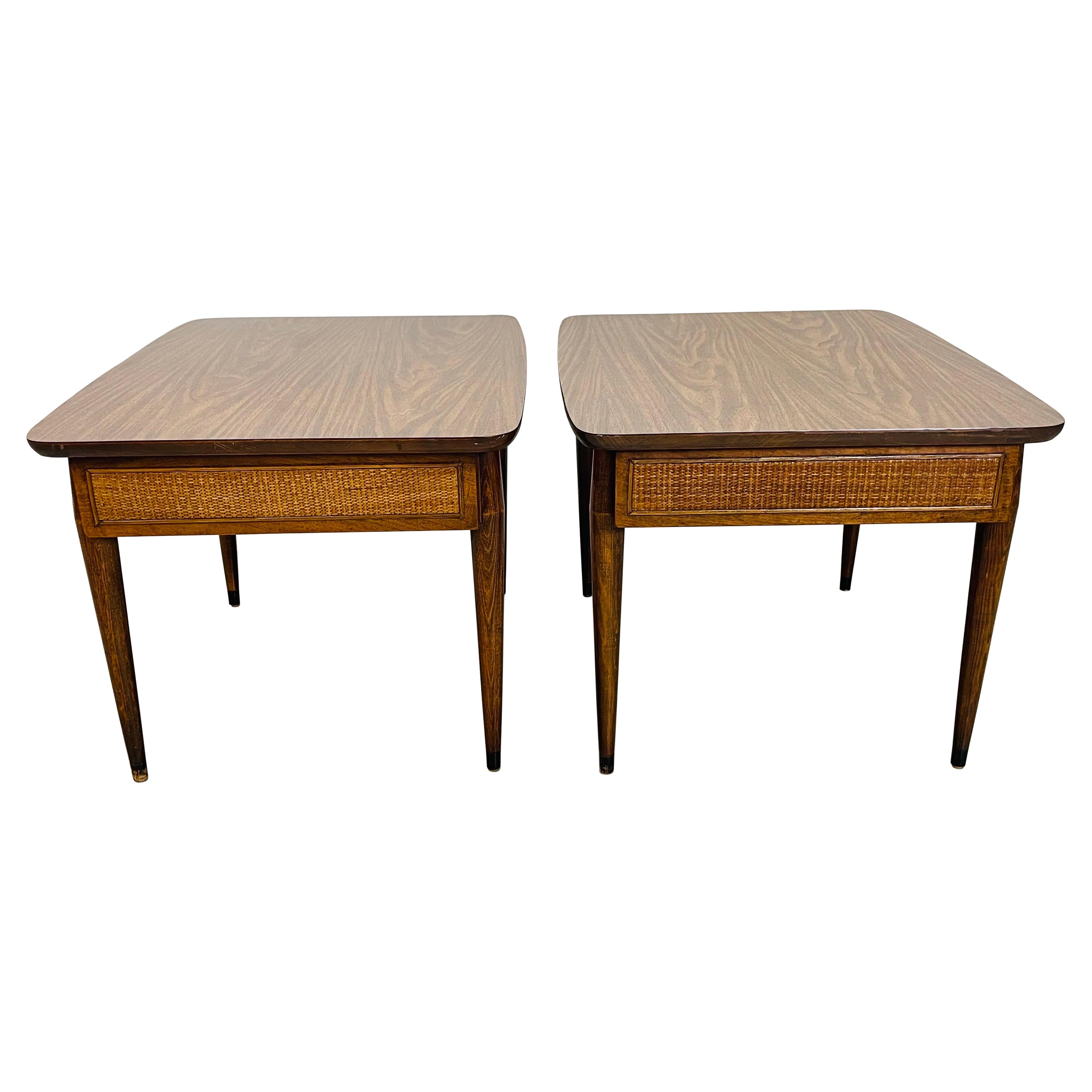 1960s Cane Front Side Tables, Pair For Sale