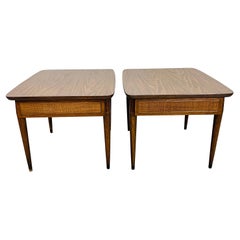 1960s Cane Front Side Tables, Pair