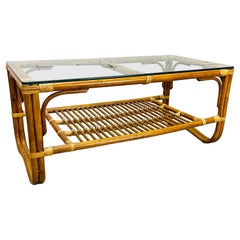 1960s Rattan and Glass Top Coffee Table