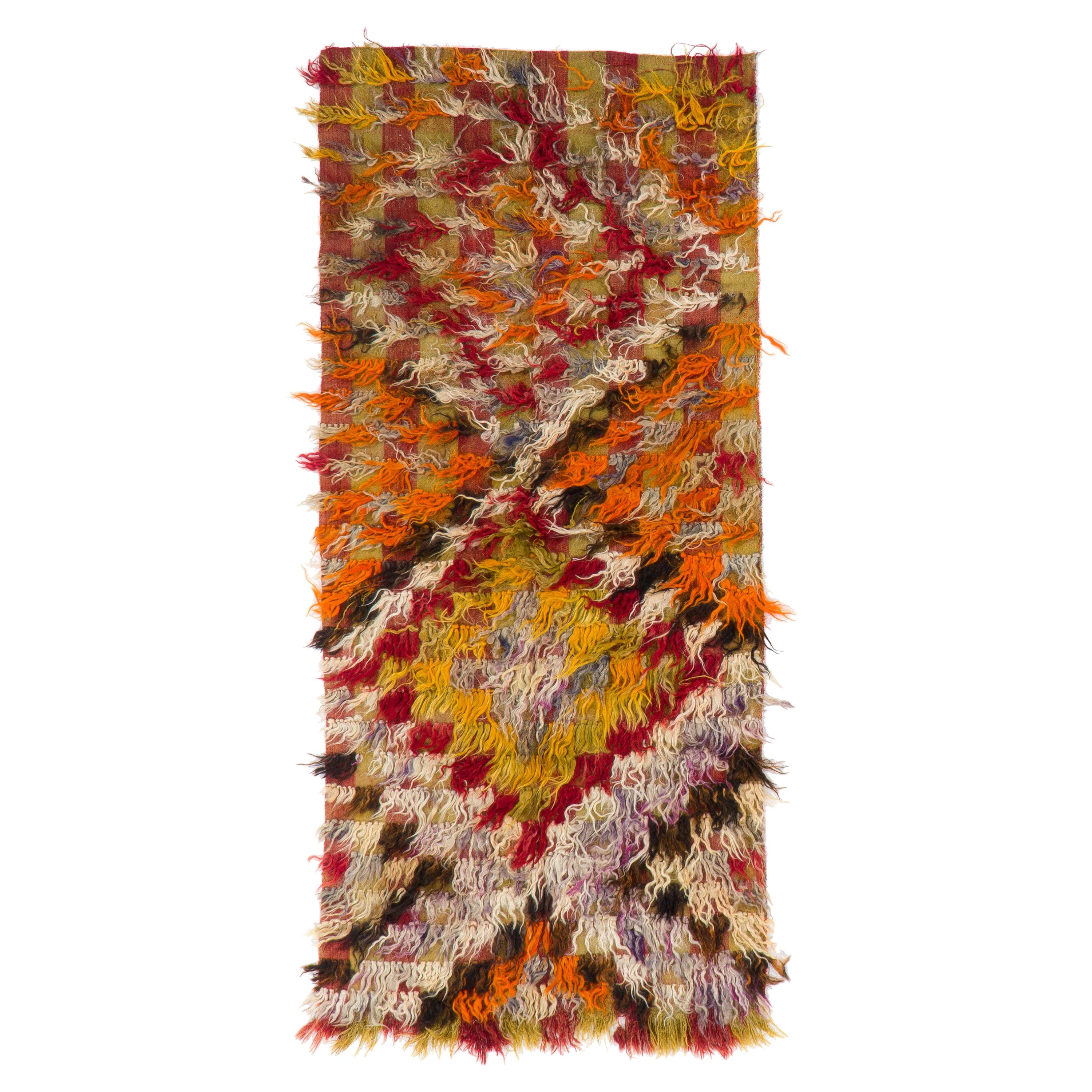 3'x6'3'' Mid Century Shag Pile Mohair Tulu Rug, One of a Kind Colorful Runner For Sale