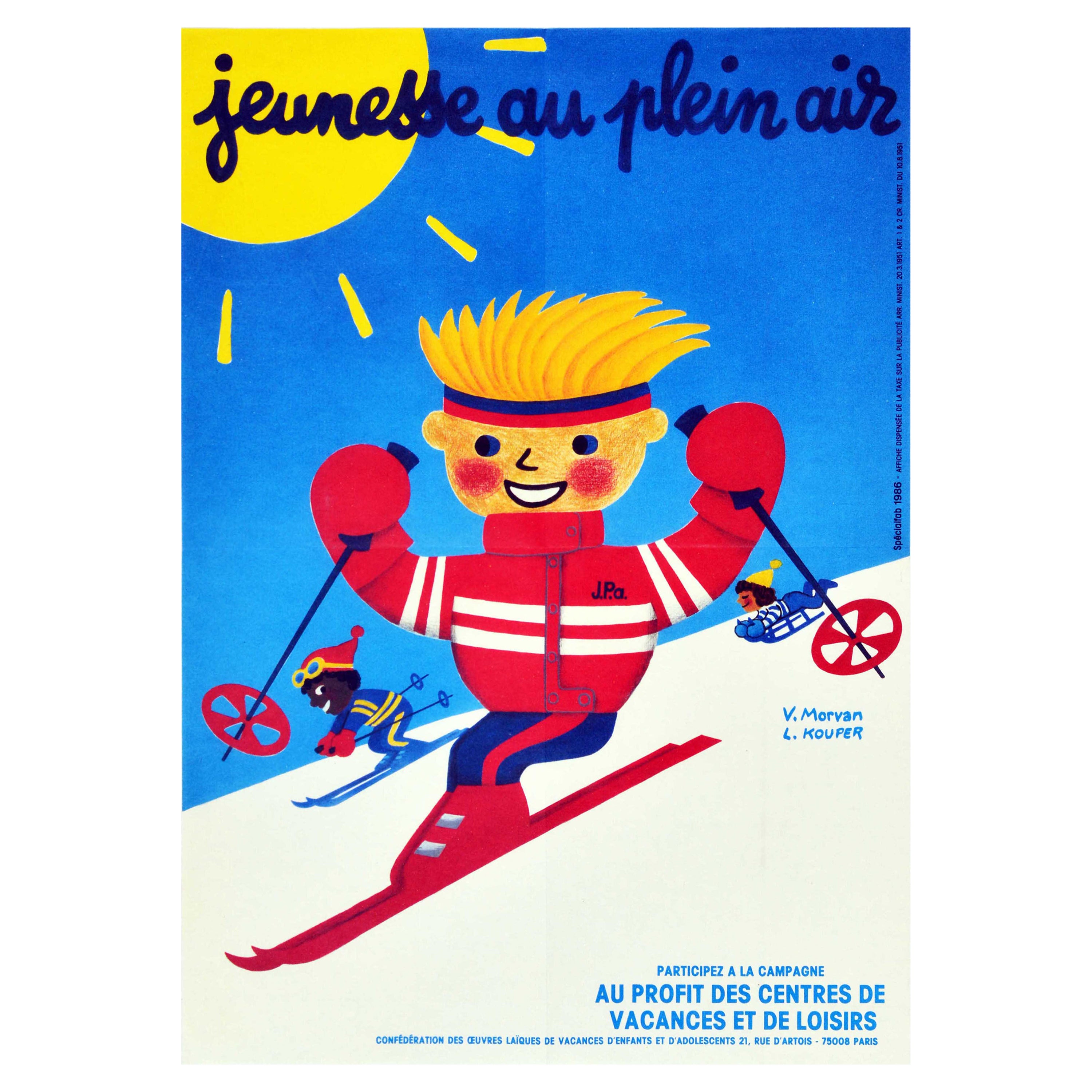 Original Vintage-Vintage-Wintersport-Poster Jeunesse Au Plein Air, Jugend, Skifahren im Angebot