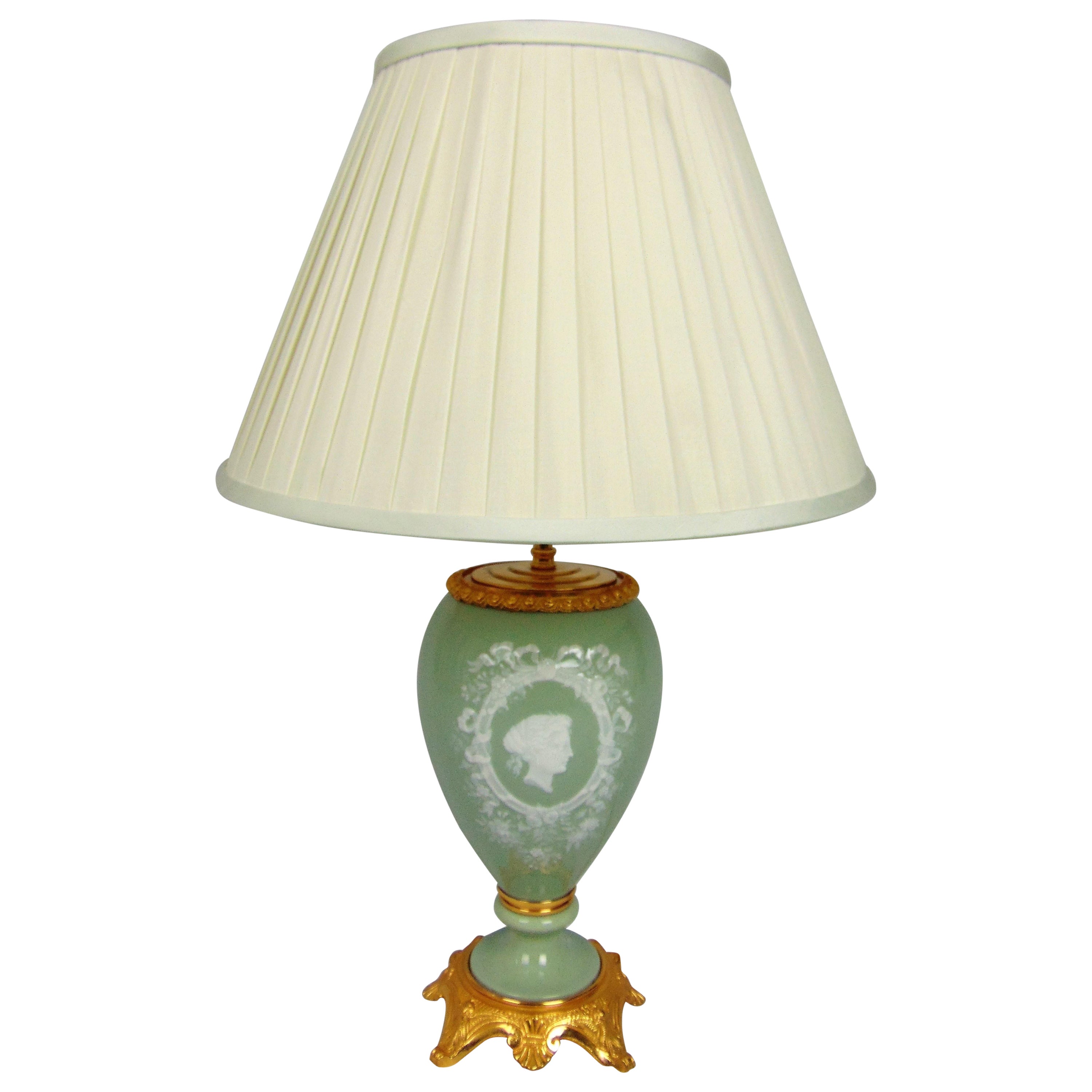 Porcelain Table Lamp with Celedon Ground and Pate Sur Pate Decoration For Sale