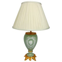 Porcelain Table Lamp with Celedon Ground and Pate Sur Pate Decoration
