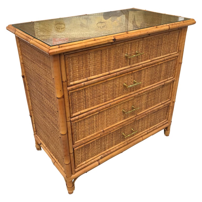 Mid Century Bamboo Chest Of Drawers at 1stDibs