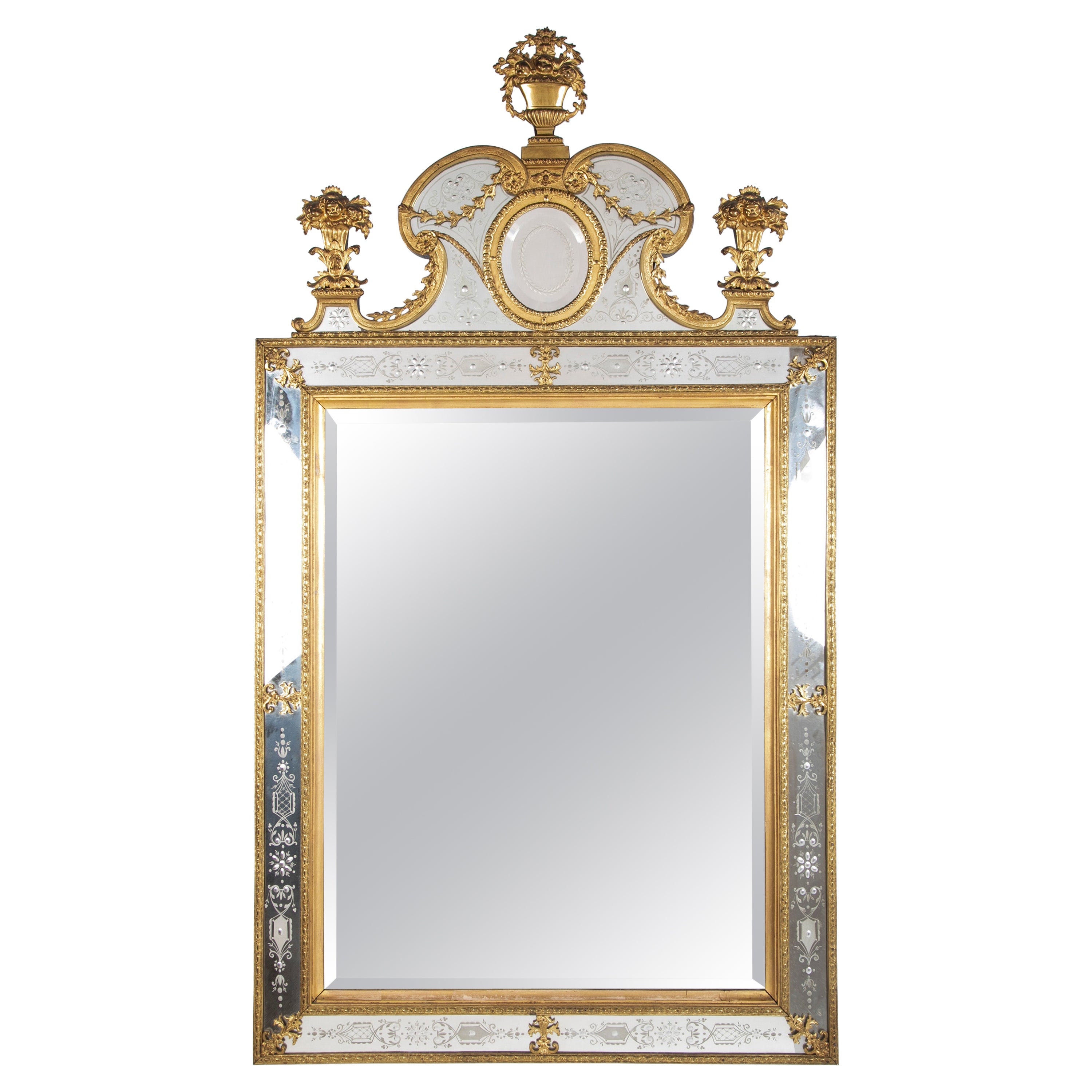 Schwedischer neoklassizistischer Spiegel aus Goldbronze und geätztem Glas, entworfen von Burchard Precht