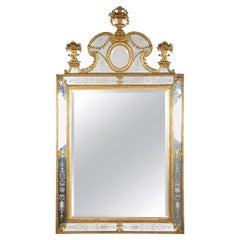 Antique Swedish Neoclassical Ormolu and Etched Glass Mirror Designed by Burchard Precht