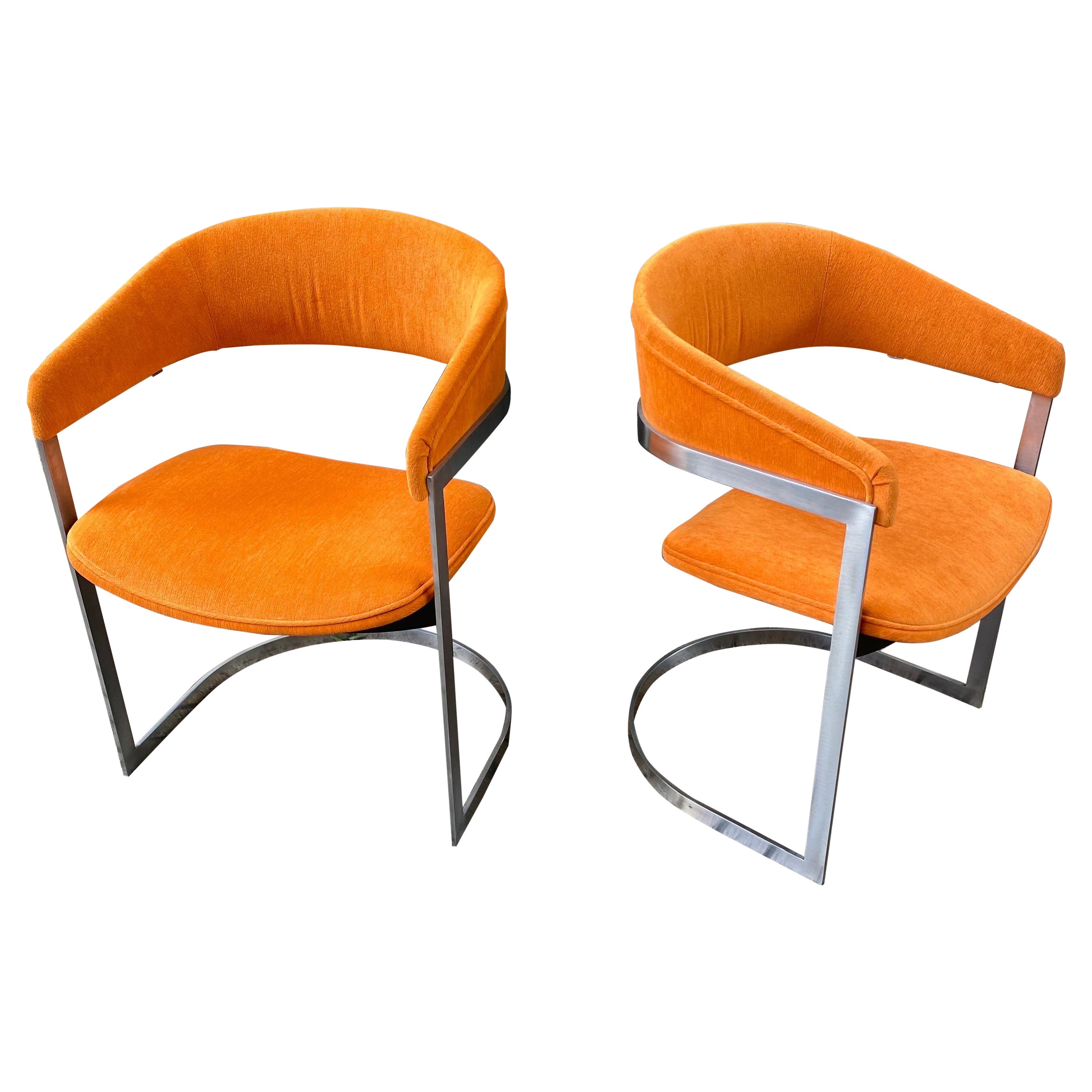 Aluminum Upholstered Chairs in the Style of Milo Baughman for Thayer Coggin  For Sale