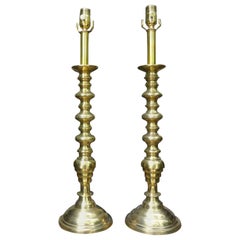 Pair of Midcentury Stacked Sphere Brass Lamps in the Style of James Mont