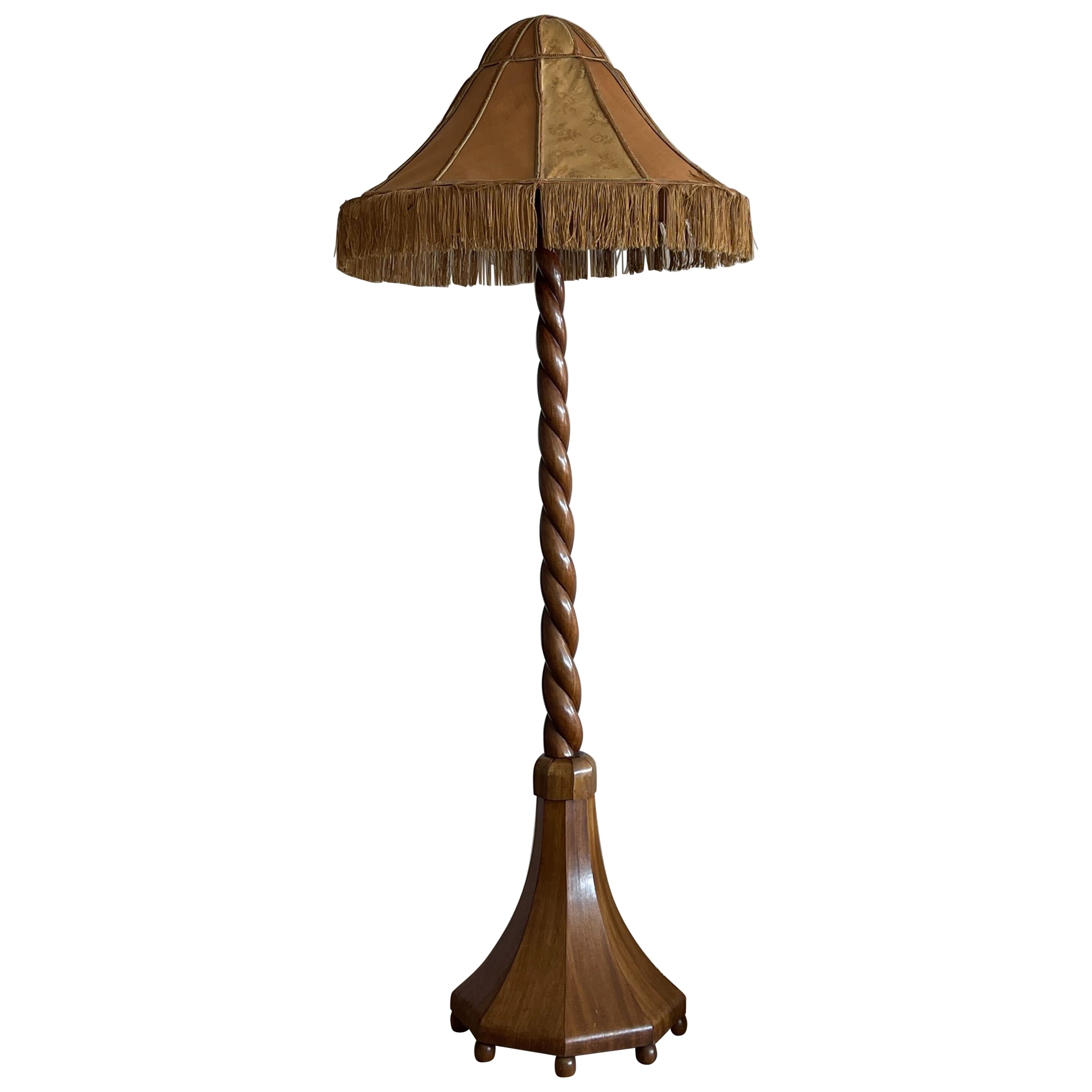 Swedish Designer, Floor Lamp, Wood, Fabric, Sweden, c. 1930s