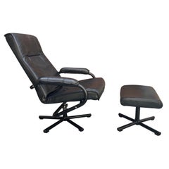 Vintage Danish Modern Leather Lounge Chair with Ottoman by Kebe 'Pair Available'