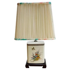 1980s Floral Ceramic Asian Style Table Lamp with Shade