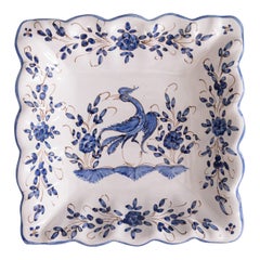 Moustiers Faience Square Scalloped Bird Dish Bowl (bol à oiseaux)