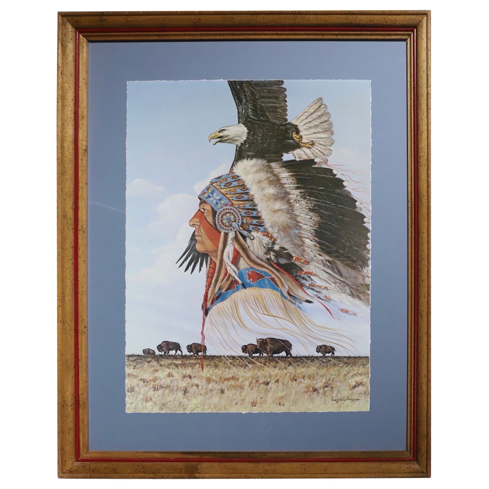 Native American Framed and Signed Print by Enoch Kelly Haney For Sale