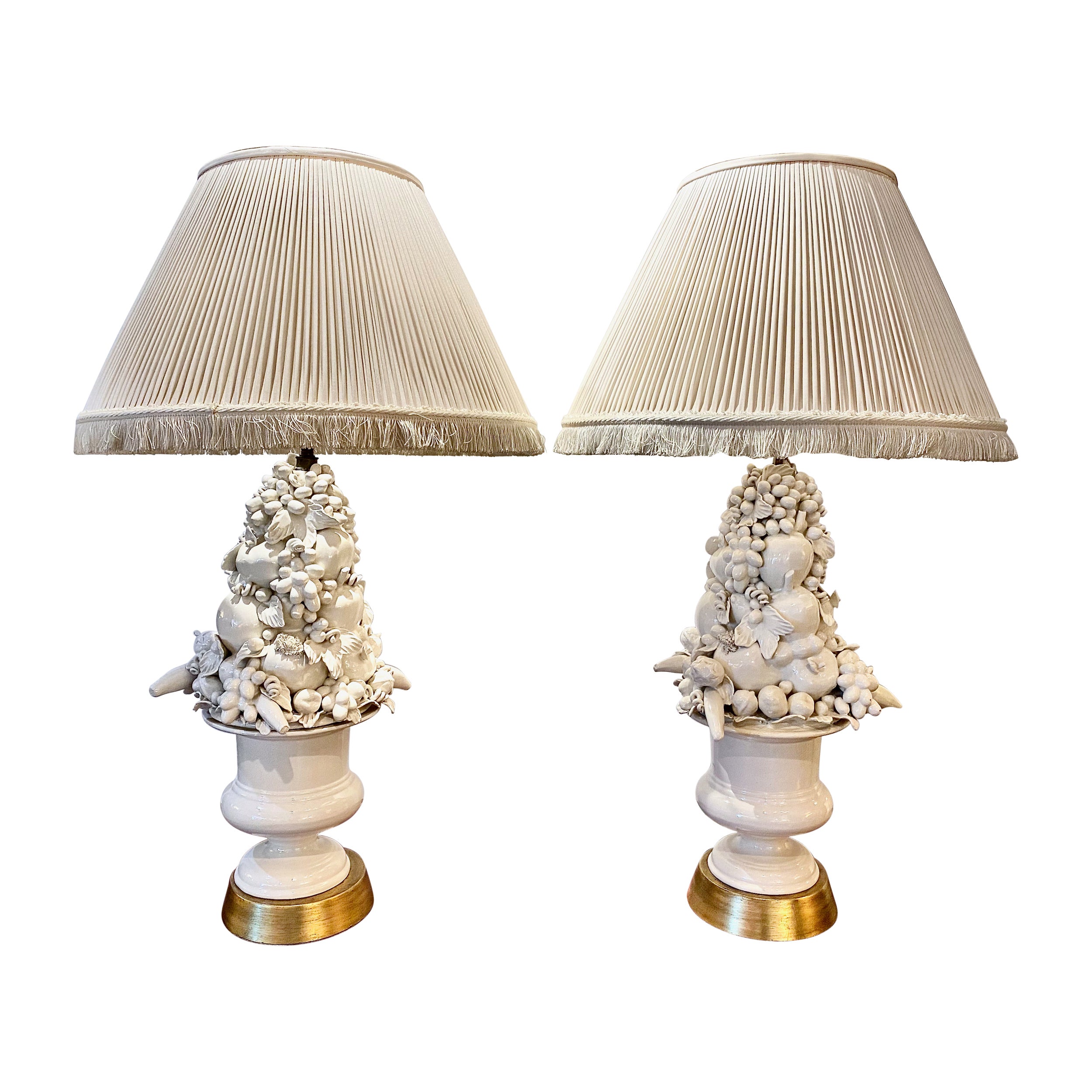 Pair Italian Coastal-Style Urn & Fruit Lamps